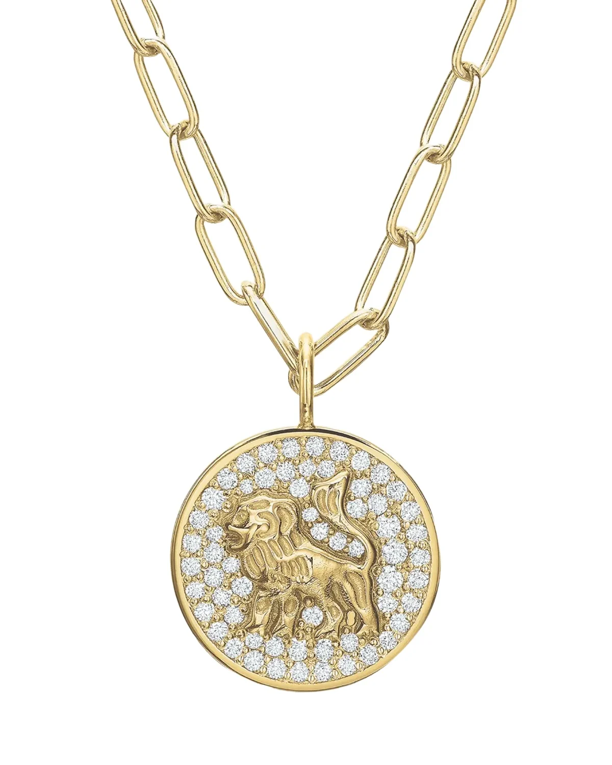 14K Gold Mini Lion Pave Diamond Token Necklace