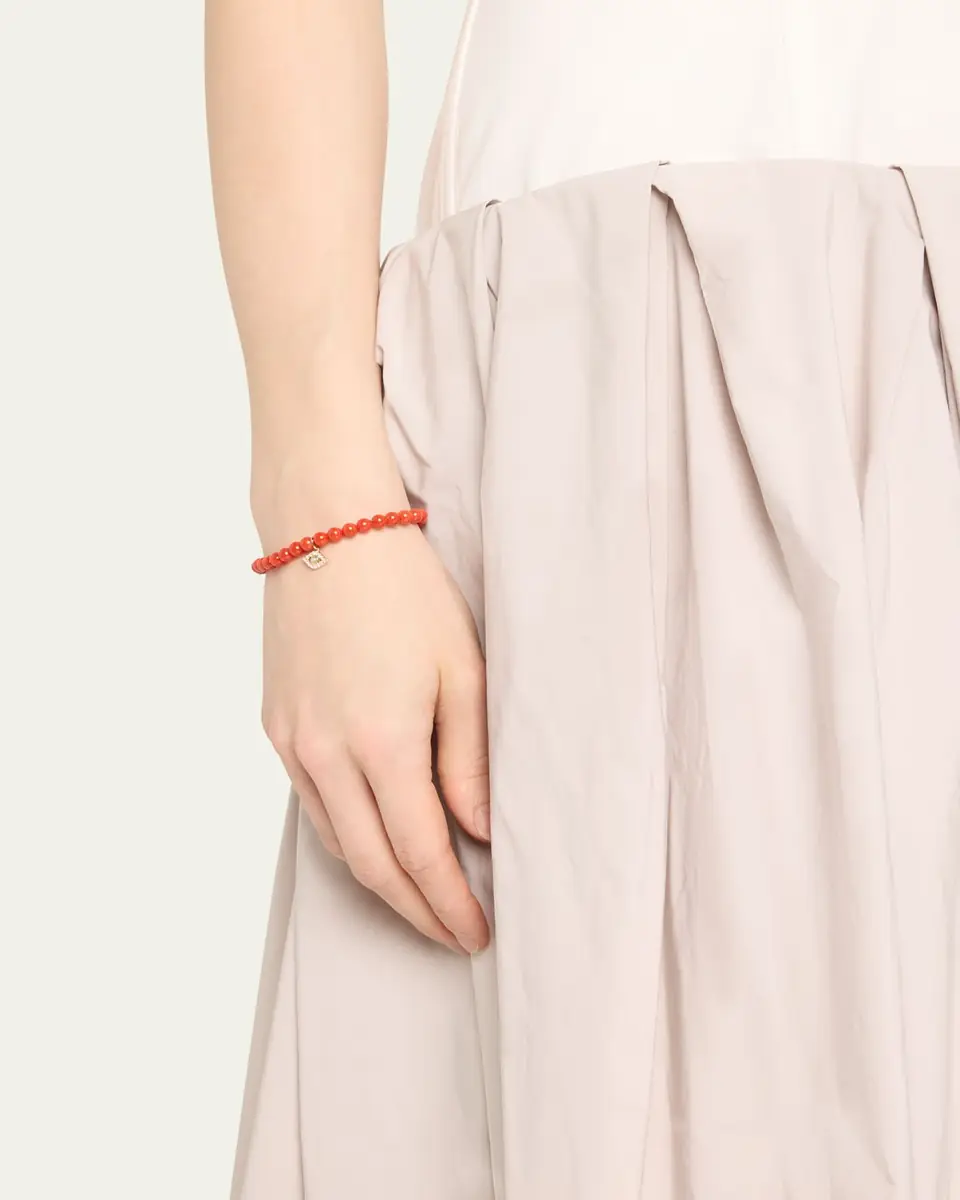 Sydney Evan 14K Large Evil Eye Charm on Peach Coral Bracelet | Thumbnail 2 Sydney Evan 14K Large Evil Eye Charm on Peach Coral Bracelet | Thumbnail 2