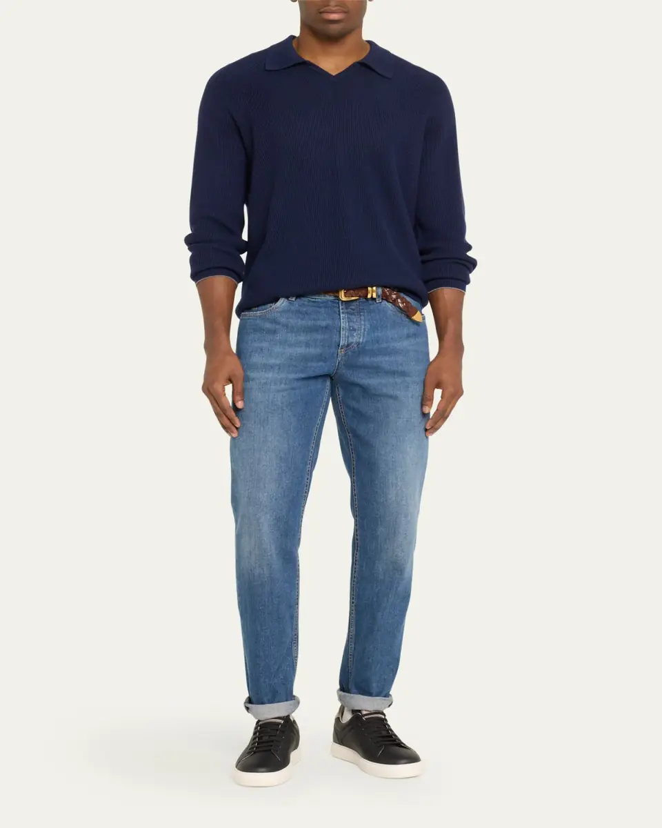 Brunello Cucinelli Men's Grained Calfskin Low-Top Sneakers | Thumbnail 3