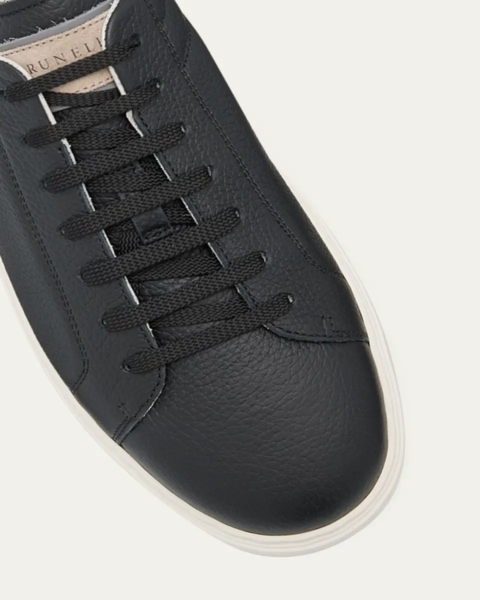 Brunello Cucinelli Men's Grained Calfskin Low-Top Sneakers | Thumbnail 5