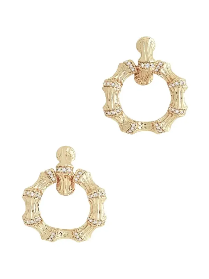 Cubic Zirconia Bamboo Double Hoop Earrings