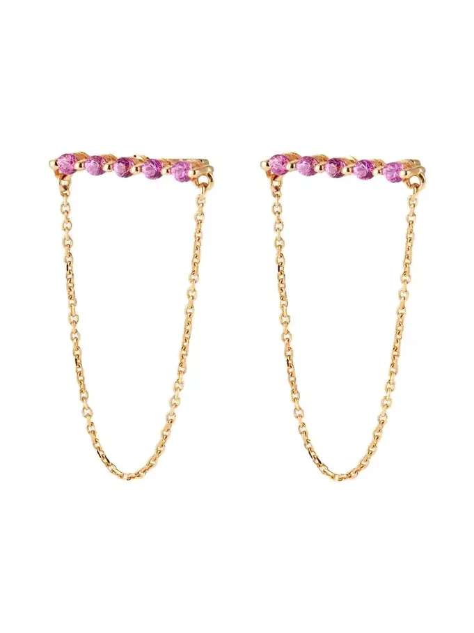 14K Gemstone Bar Chain Earrings 14K Gemstone Bar Chain Earrings