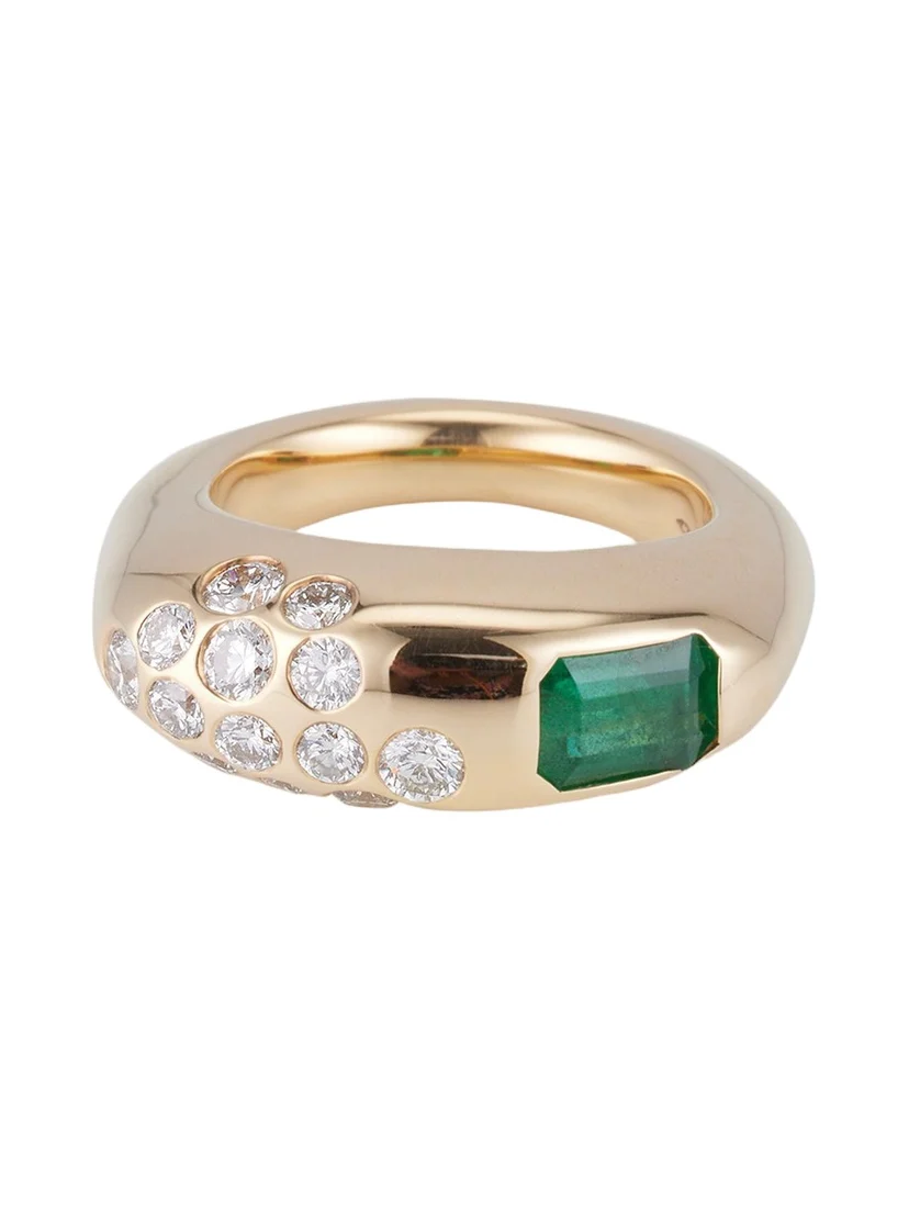 Uniform Object 18K Yellow Gold Dowry Ring With Emerald-Cut Stone And Diamonds