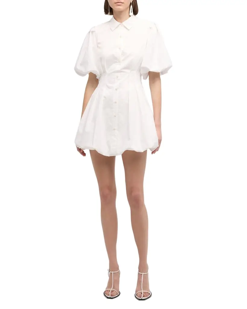 SIMKHAI Cleo Polin Balloon-Sleeve Pleated Mini Dress | Image 1 SIMKHAI Cleo Polin Balloon-Sleeve Pleated Mini Dress | Image 1