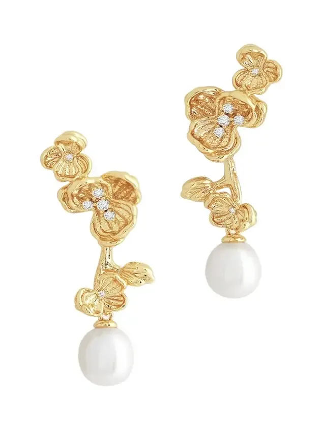 Cubic Zirconia Orchid Pearl Drop Earrings Cubic Zirconia Orchid Pearl Drop Earrings