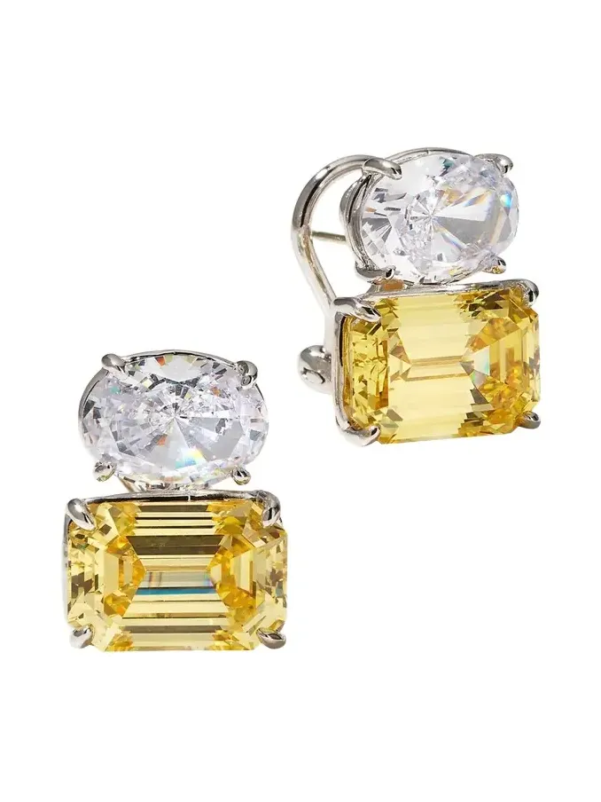 26.0 TCW White Oval & Canary Emerald-Cut Stud Earrings 26.0 TCW White Oval & Canary Emerald-Cut Stud Earrings