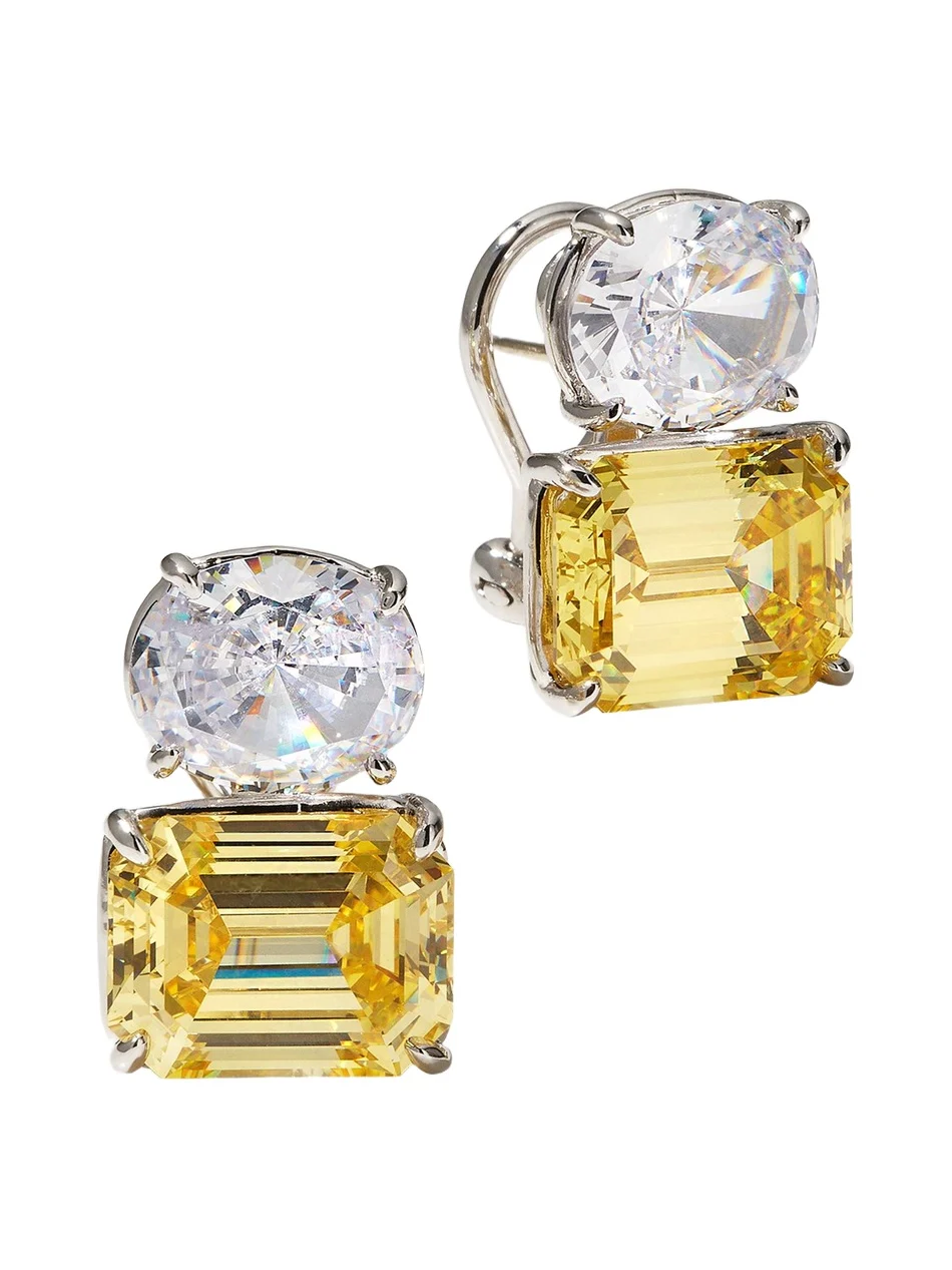 FANTASIA by DESERIO 26.0 TCW White Oval & Canary Emerald-Cut Stud Earrings