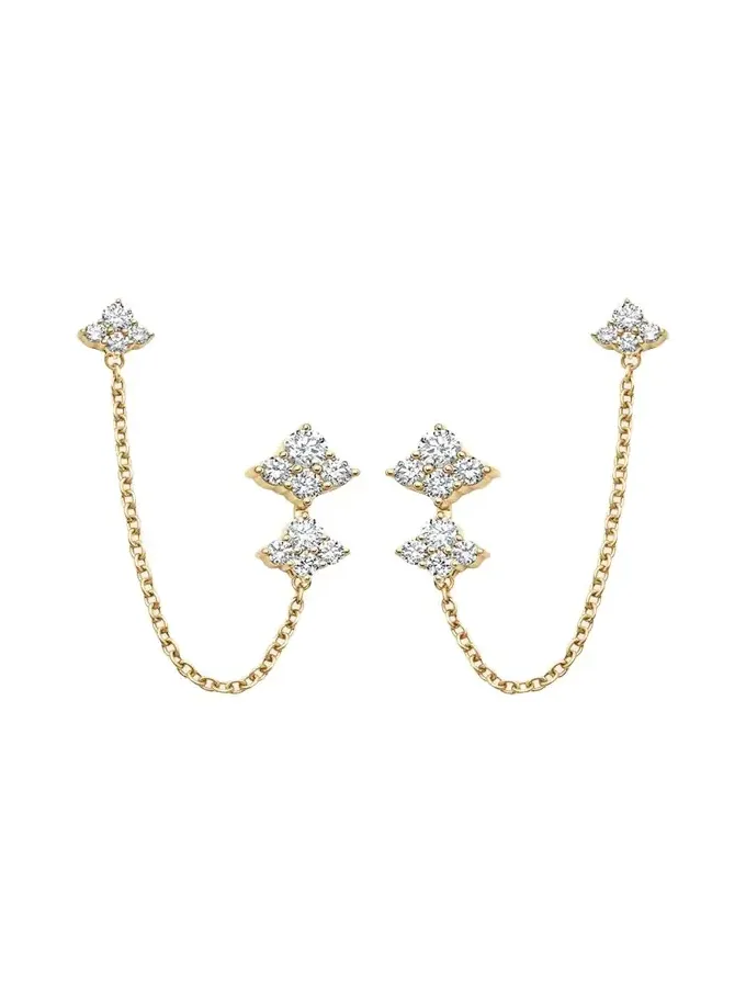 18K Yellow Gold Dujour Diamond Cluster Drop Chain Earrings 18K Yellow Gold Dujour Diamond Cluster Drop Chain Earrings