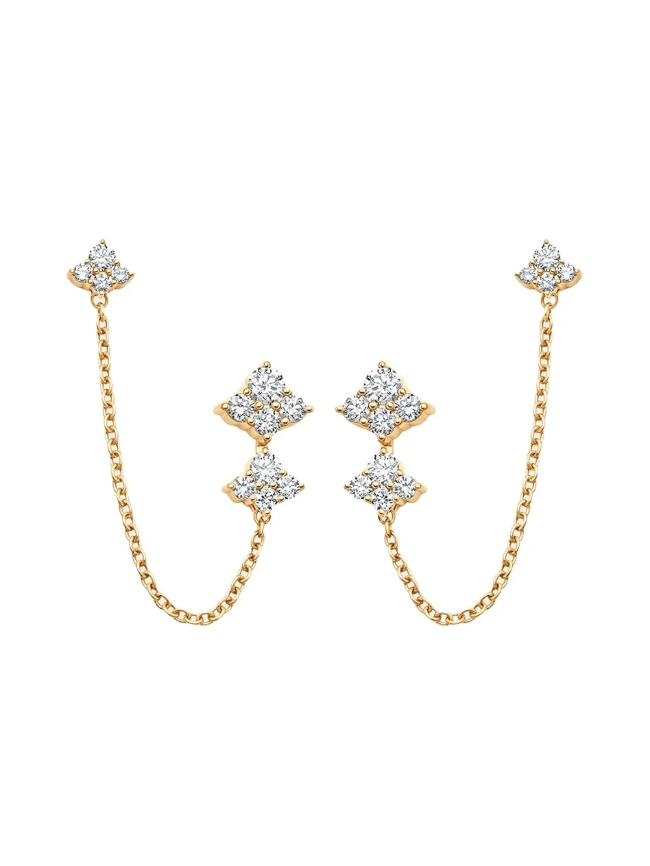 18K Yellow Gold Dujour Diamond Cluster Drop Chain Earrings