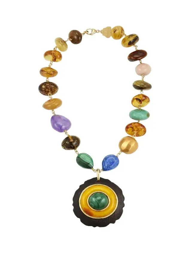 Grazia And Marica Vozza Multi Stone Necklace with Ebony and Amber Charm