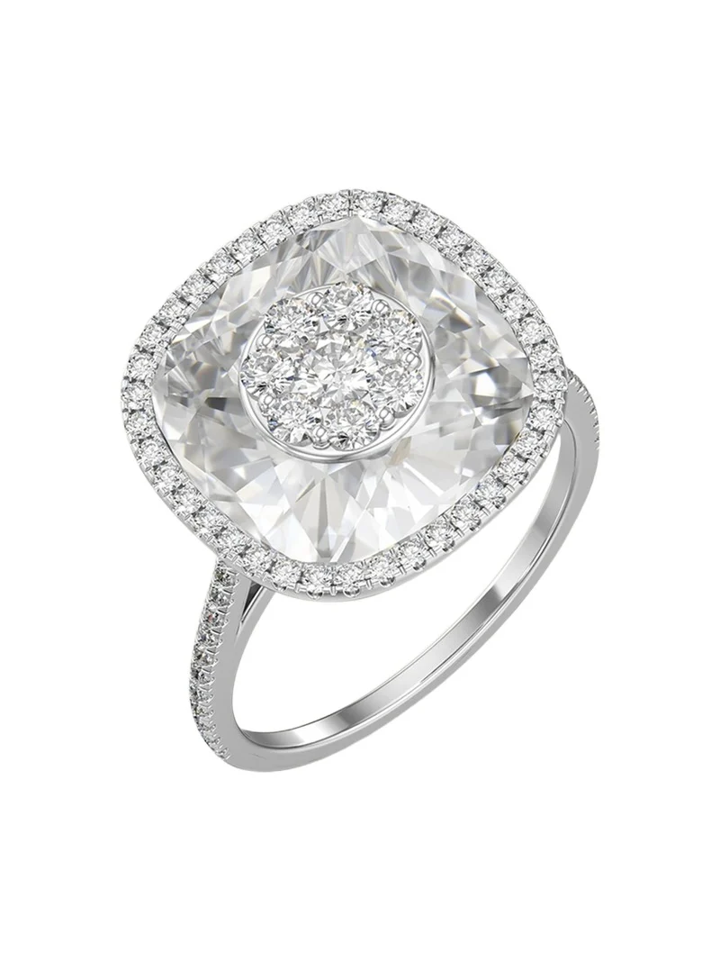 18K White Gold 13mm Cushion-Cut Ring with Diamonds