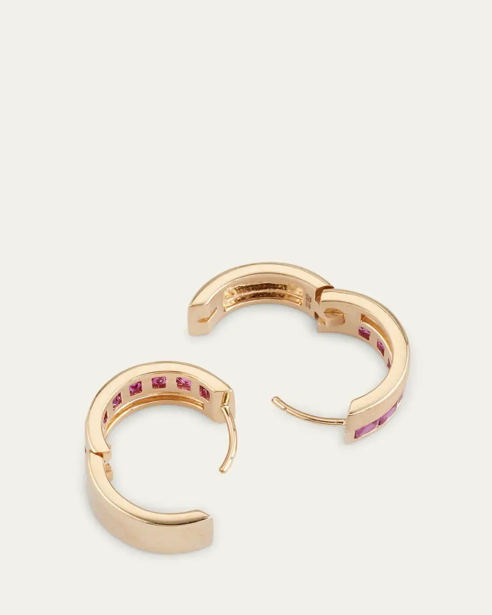 Jennifer DeMoro 18K Gold Pink Sapphire Wide Huggie Earrings | Thumbnail 2