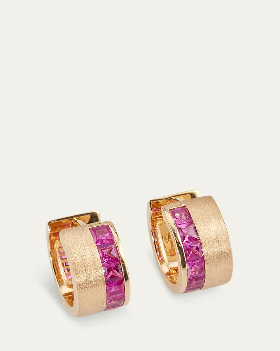Jennifer DeMoro 18K Gold Pink Sapphire Wide Huggie Earrings | Thumbnail 3