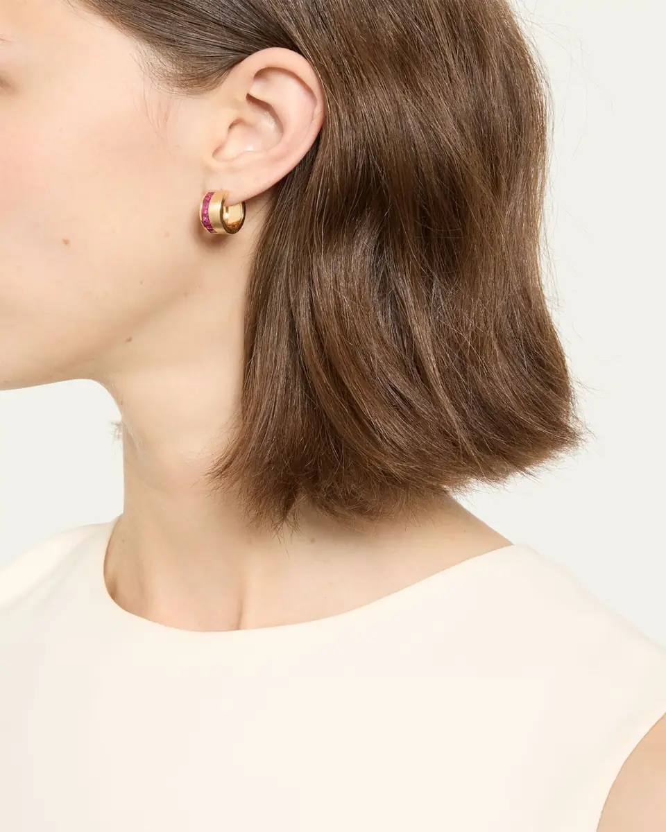 Jennifer DeMoro 18K Gold Pink Sapphire Wide Huggie Earrings | Thumbnail 4