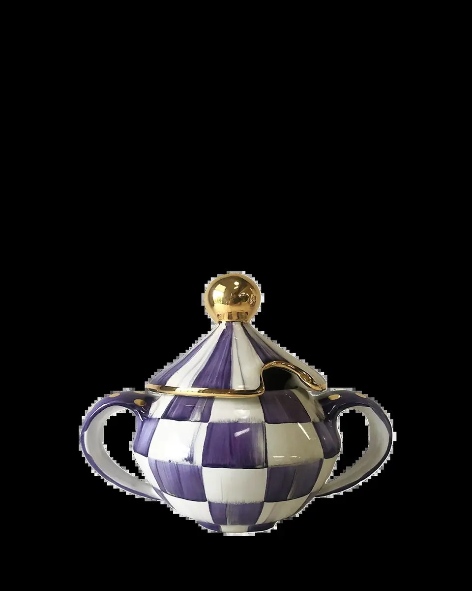 MacKenzie-Childs Violet Check Ceramic Sugar Bowl with Lid | Thumbnail 2 MacKenzie-Childs Violet Check Ceramic Sugar Bowl with Lid | Thumbnail 2