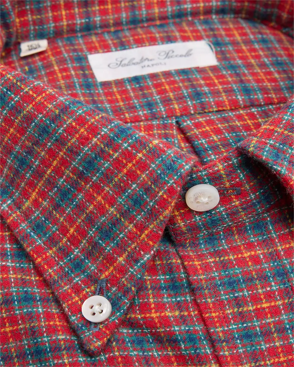 Salvatore Piccolo Men's Cotton Plaid Button-Collar Sport Shirt | Thumbnail 2 Salvatore Piccolo Men's Cotton Plaid Button-Collar Sport Shirt | Thumbnail 2