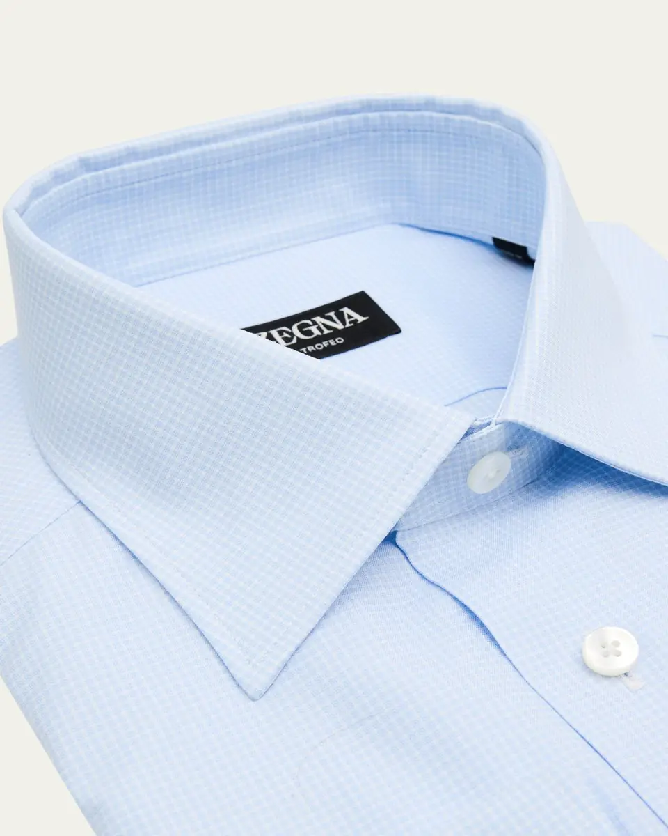 Zegna Men's Micro-Check Trofeo Cotton Dress Shirt | Thumbnail 2 Zegna Men's Micro-Check Trofeo Cotton Dress Shirt | Thumbnail 2