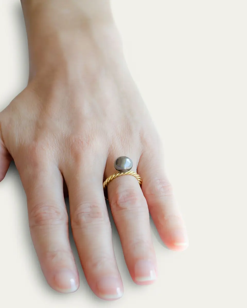Haute Victoire Tahitian Pearl Hand Twisted Ring, Size | Thumbnail 2