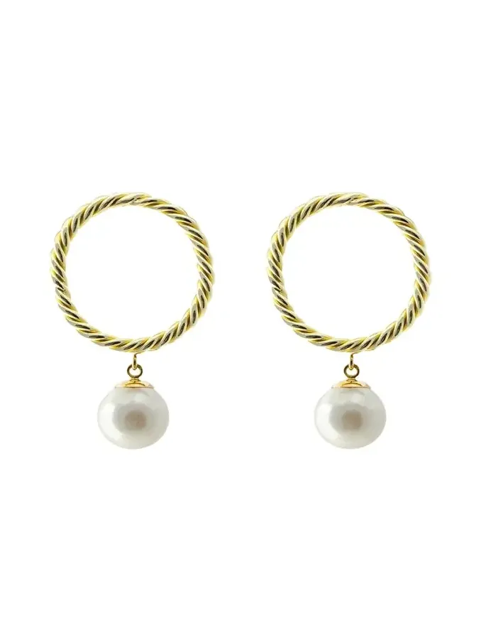 Haute Victoire Akoya Pearl Hand-Twisted 18K Yellow Gold Earrings