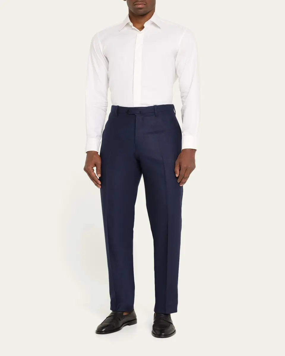 Cesare Attolini Men's Flat-Front Flannel Trousers | Thumbnail 2