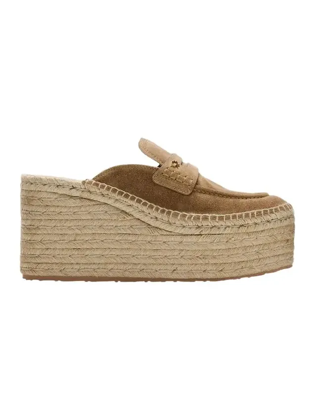 Gianvito Rossi Suede Penny Loafer Platform Espadrille Mules