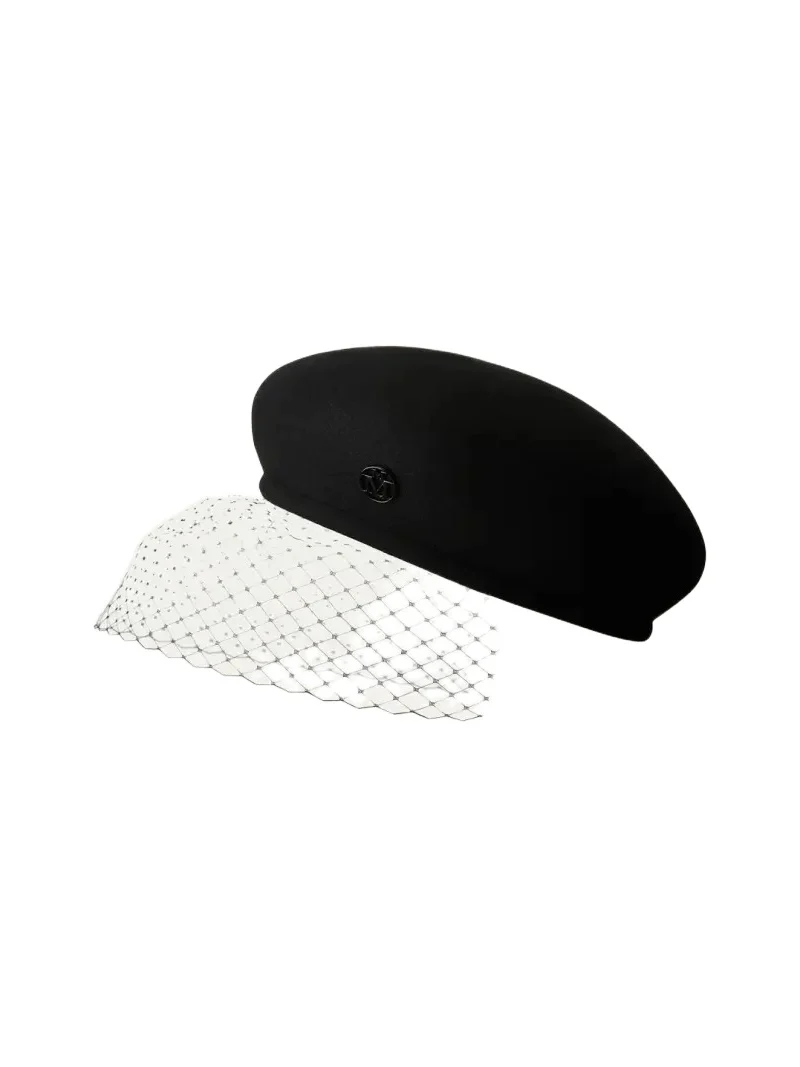 New Bonnie Black Veil Felt Beret