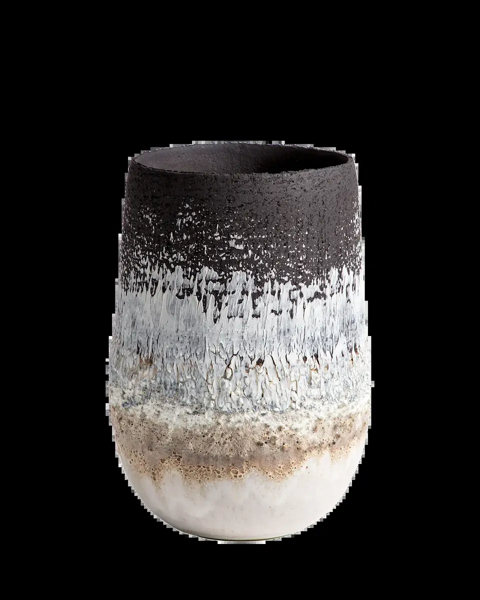 Alison Lousada White Volcanic Rock & Black Porcelain Medium Open Vase, 12" | Thumbnail 2 Alison Lousada White Volcanic Rock & Black Porcelain Medium Open Vase, 12" | Thumbnail 2
