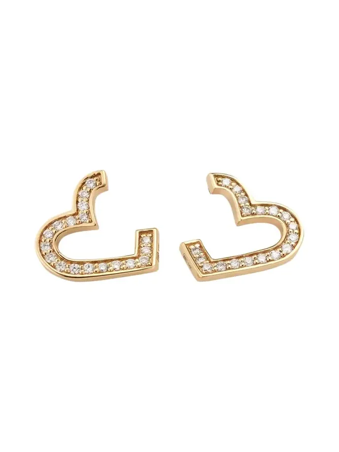 14K Yellow Gold Small Diamond Pave Heart Wrap Hoop Earrings 14K Yellow Gold Small Diamond Pave Heart Wrap Hoop Earrings