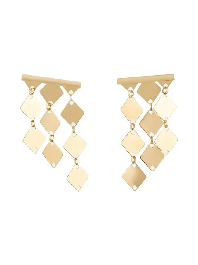 14K Yellow Gold Laser Kite Bar Earrings