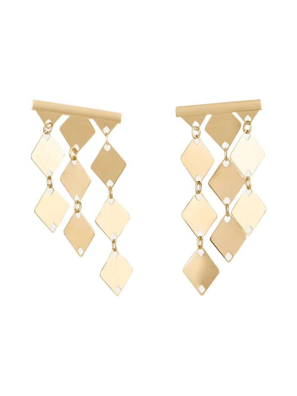 14K Yellow Gold Laser Kite Bar Earrings