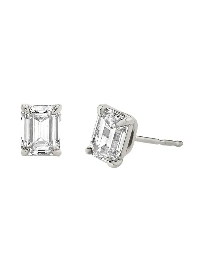 14K White Gold Emerald Solitaire Lab Grown Diamond Stud Earrings, 1.00tcw 14K White Gold Emerald Solitaire Lab Grown Diamond Stud Earrings, 1.00tcw