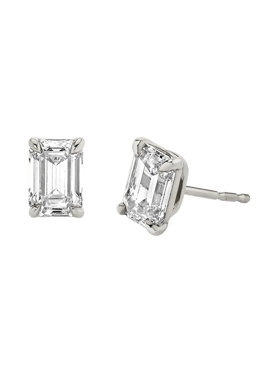 14K White Gold Emerald Solitaire Lab Grown Diamond Stud Earrings, 1.00tcw 14K White Gold Emerald Solitaire Lab Grown Diamond Stud Earrings, 1.00tcw