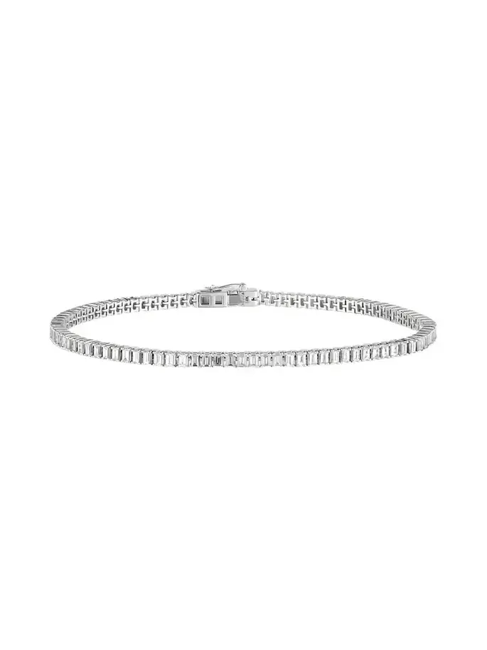 14K White Gold Vertical Row Baguette Diamond Tennis Bracelet
