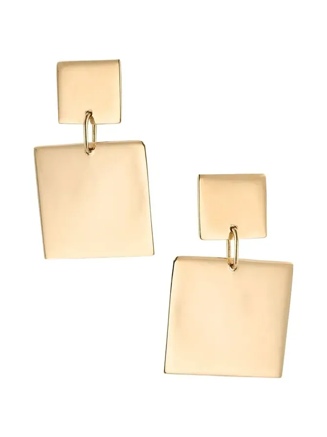 14K Yellow Gold Double Square Dangle Earrings