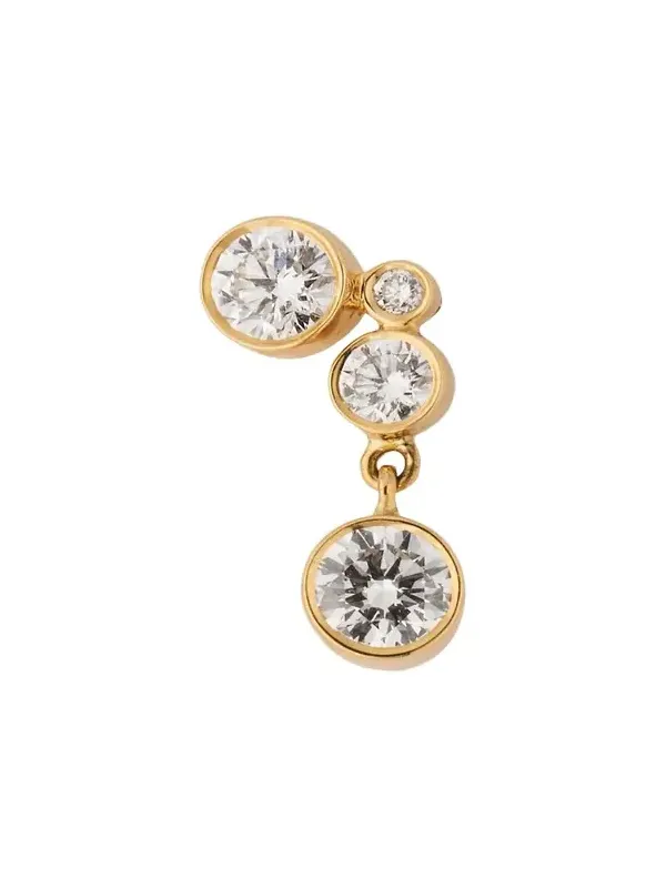 18K Yellow Gold Diamond Earring, Single 18K Yellow Gold Diamond Earring, Single