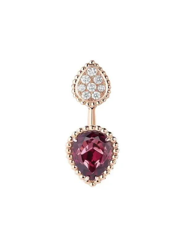18K Pink Gold Serpent Boheme Rhodolite and Diamond Pave Earring, Single 18K Pink Gold Serpent Boheme Rhodolite and Diamond Pave Earring, Single