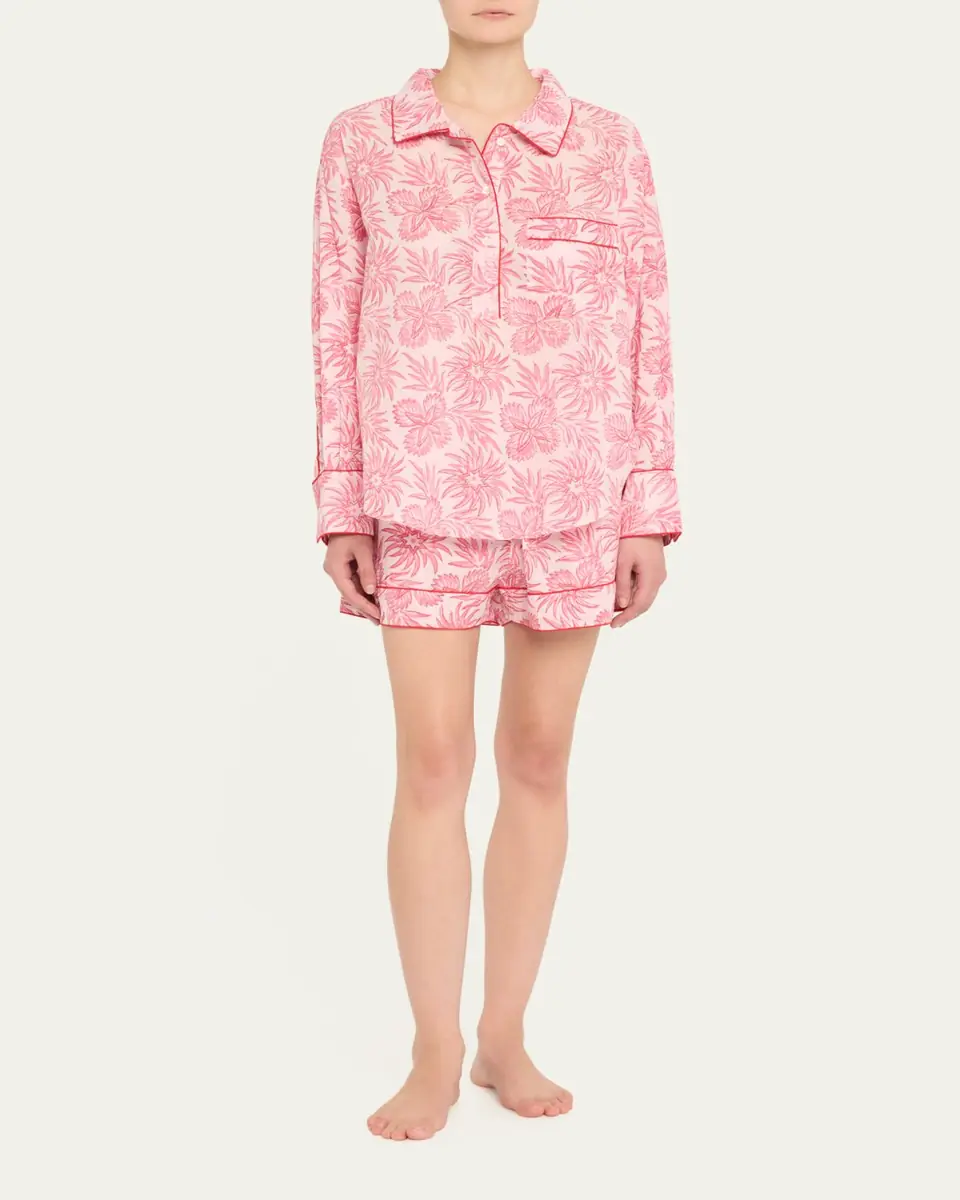 Folkloore Botanical-Print Cotton Short Pajama Set | Thumbnail 2 Folkloore Botanical-Print Cotton Short Pajama Set | Thumbnail 2