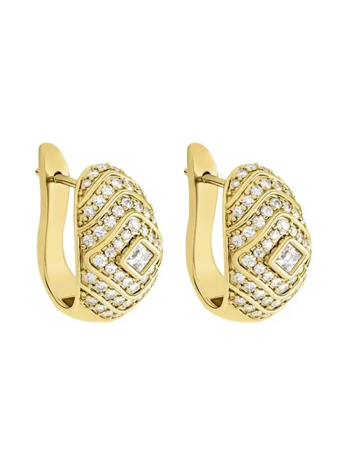 18K Yellow Gold Veni Diamant Pave Medium Hoop Earrings with White Diamonds 18K Yellow Gold Veni Diamant Pave Medium Hoop Earrings with White Diamonds