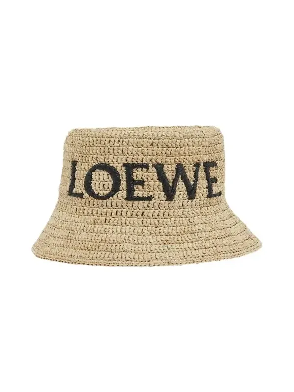 Loewe Logo Woven Raffia Bucket Hat
