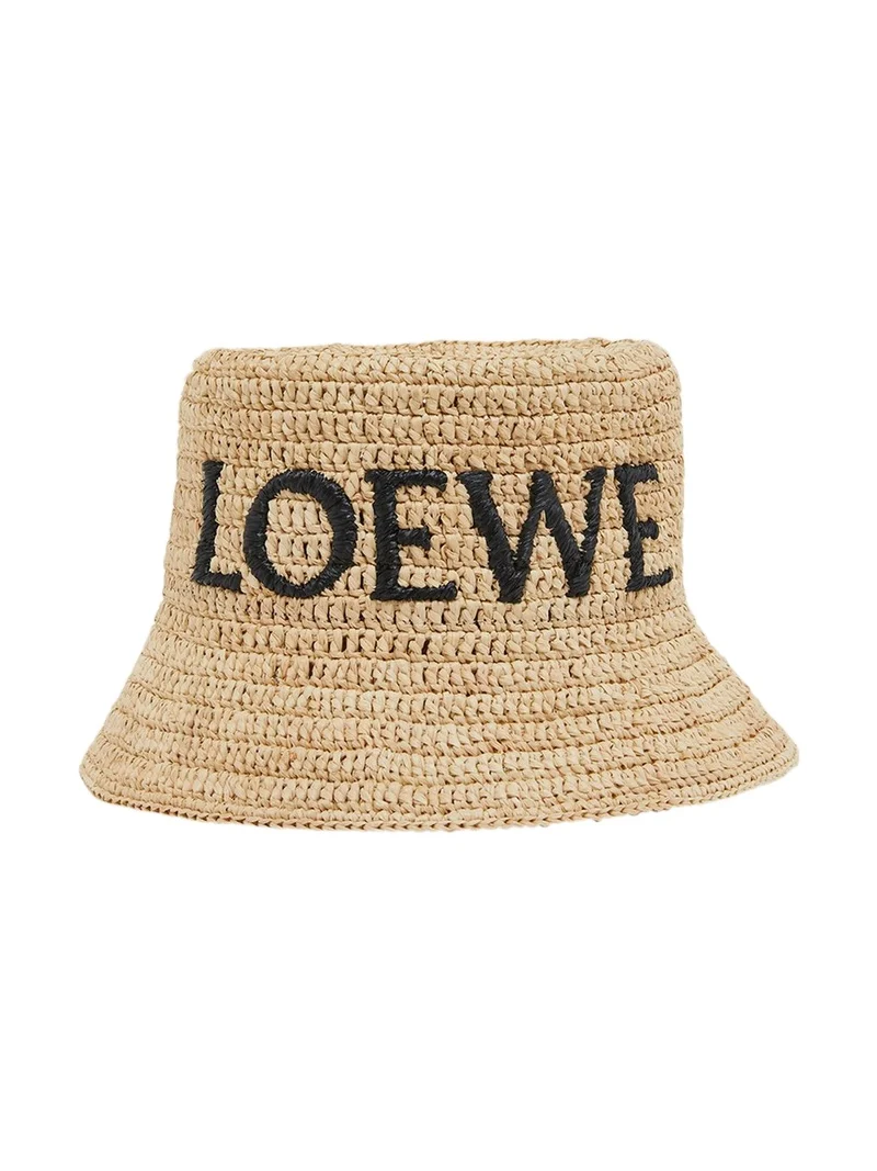 Loewe Logo Woven Raffia Bucket Hat