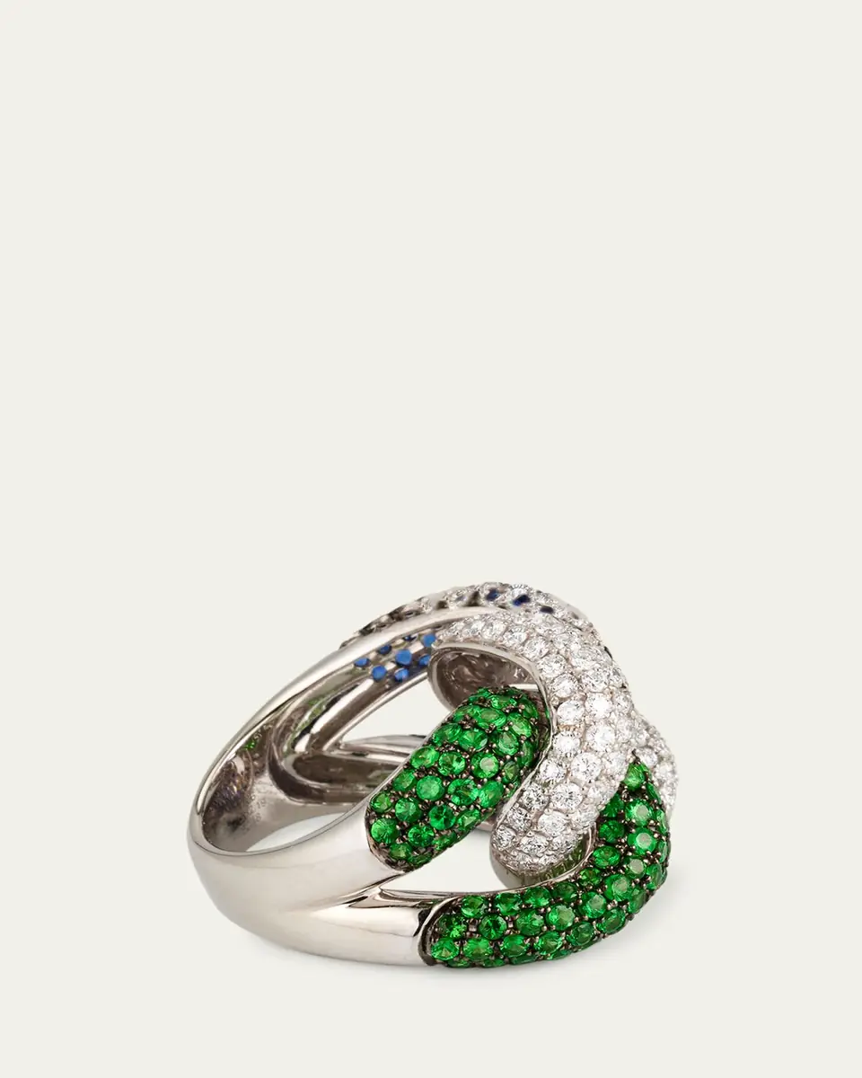 Mio Harutaka 18K White Gold Rope Chain Ring with Sapphire, Garnet, and Diamonds | Thumbnail 3 Mio Harutaka 18K White Gold Rope Chain Ring with Sapphire, Garnet, and Diamonds | Thumbnail 3