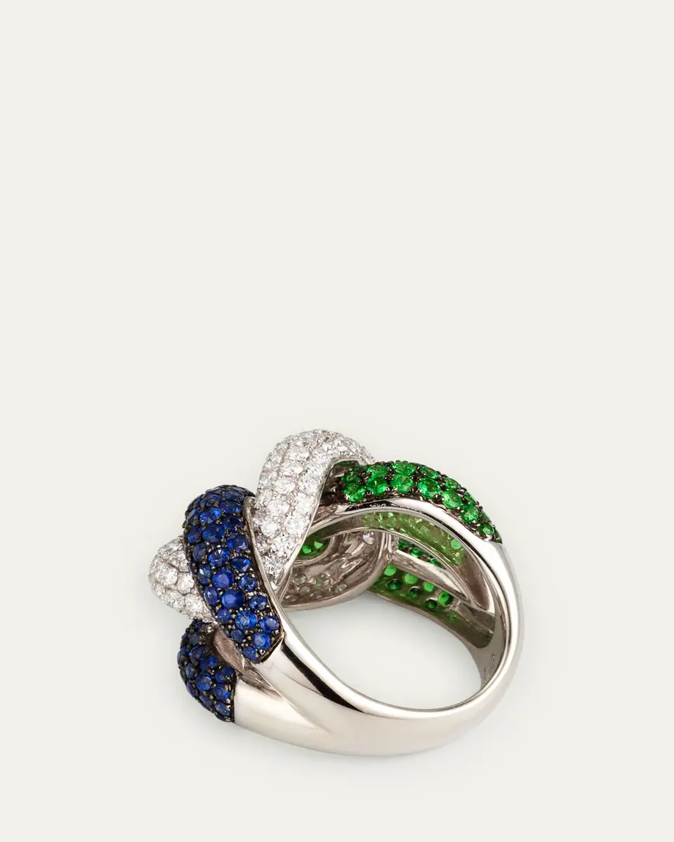 Mio Harutaka 18K White Gold Rope Chain Ring with Sapphire, Garnet, and Diamonds | Thumbnail 4 Mio Harutaka 18K White Gold Rope Chain Ring with Sapphire, Garnet, and Diamonds | Thumbnail 4