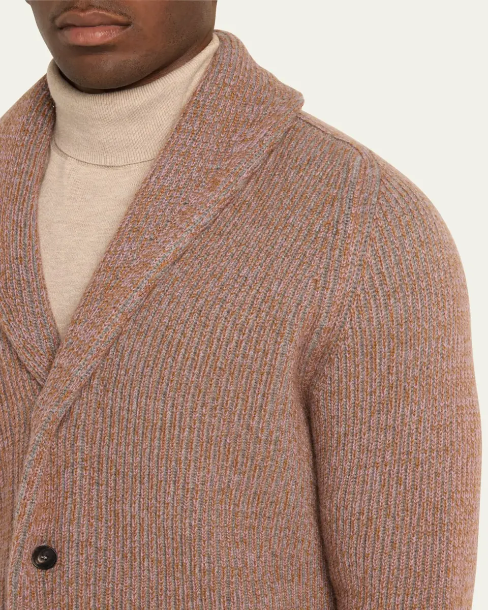 Bergdorf Goodman Men's Cashmere Tricolor Rib Cardigan Sweater | Thumbnail 5