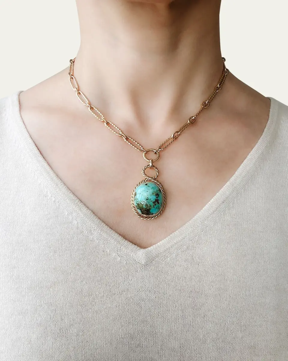 Haute Victoire One Of A Kind Turquoise Cabochon Handmade Necklace, 16"L | Thumbnail 2