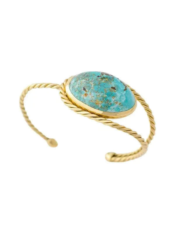 Persian Dome Turquoise Cabochon Hand-Twisted Gold Cuff Bracelet Persian Dome Turquoise Cabochon Hand-Twisted Gold Cuff Bracelet