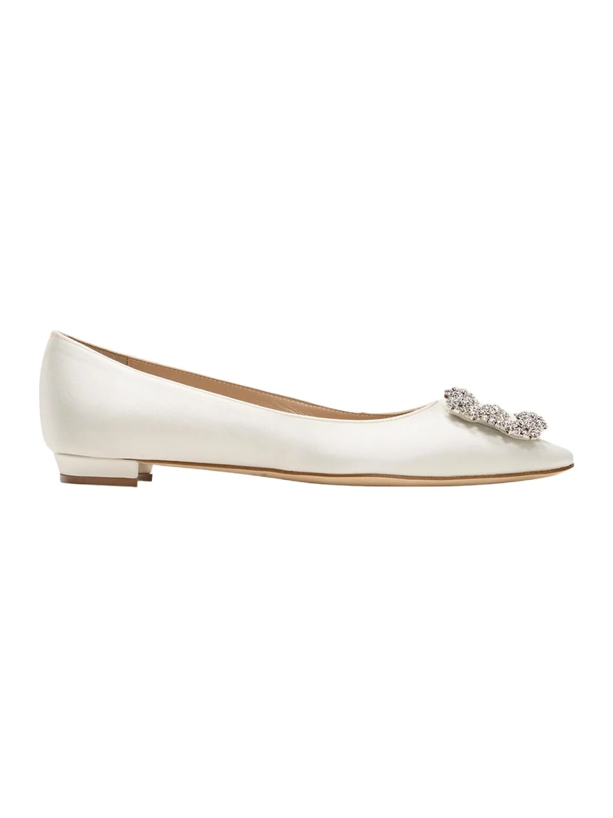 Manolo Blahnik Hangisi Satin Buckle Ballerina Flats
