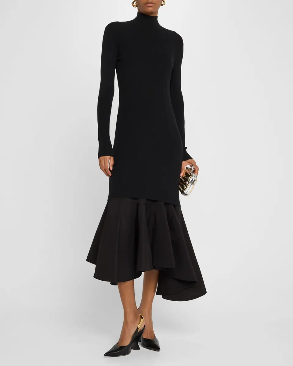 Bottega Veneta Asymmetric Mixed-Media Turtleneck Midi Dress | Thumbnail 3