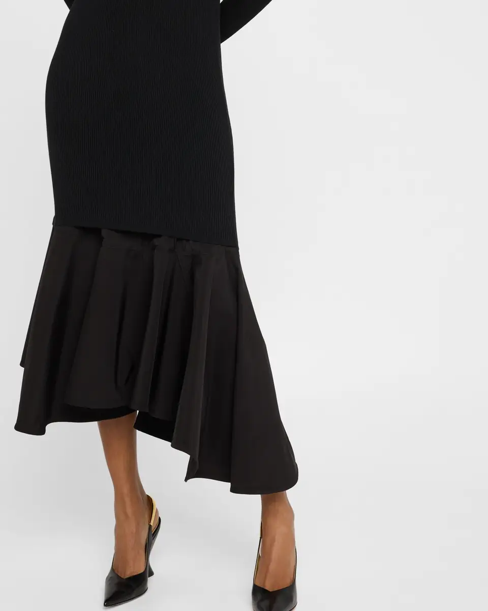 Bottega Veneta Asymmetric Mixed-Media Turtleneck Midi Dress | Thumbnail 4