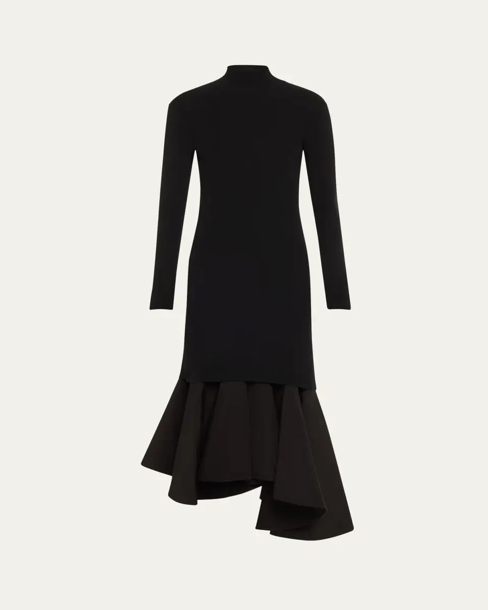 Bottega Veneta Asymmetric Mixed-Media Turtleneck Midi Dress | Thumbnail 5