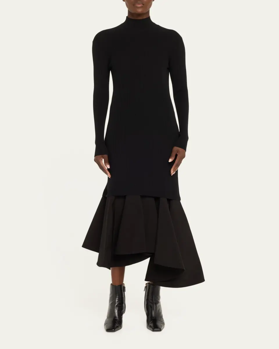 Bottega Veneta Asymmetric Mixed-Media Turtleneck Midi Dress | Thumbnail 6